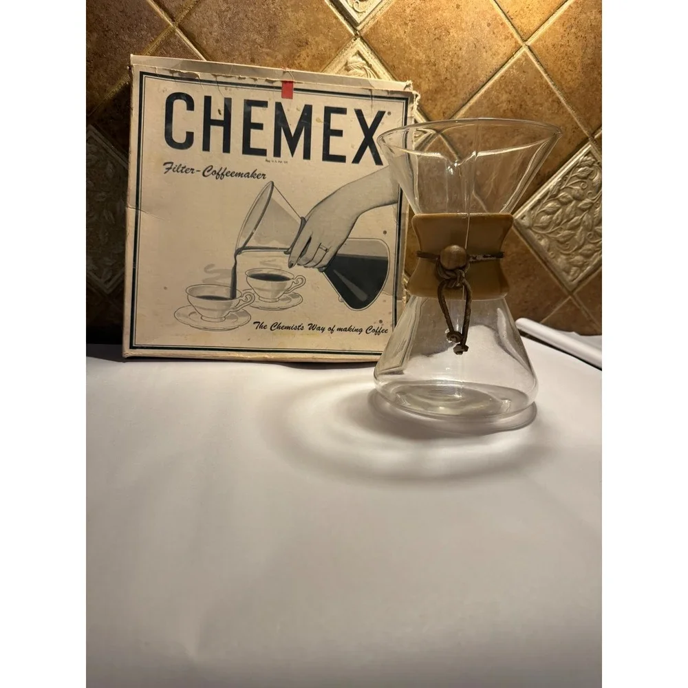 Vintage Chemex Pyrex Glass Pour Over Coffee Maker with Original Box Made in USA